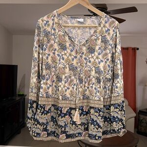 LASCANA Floral Long Sleeve Peasant Blouse Top Women’s Size 8